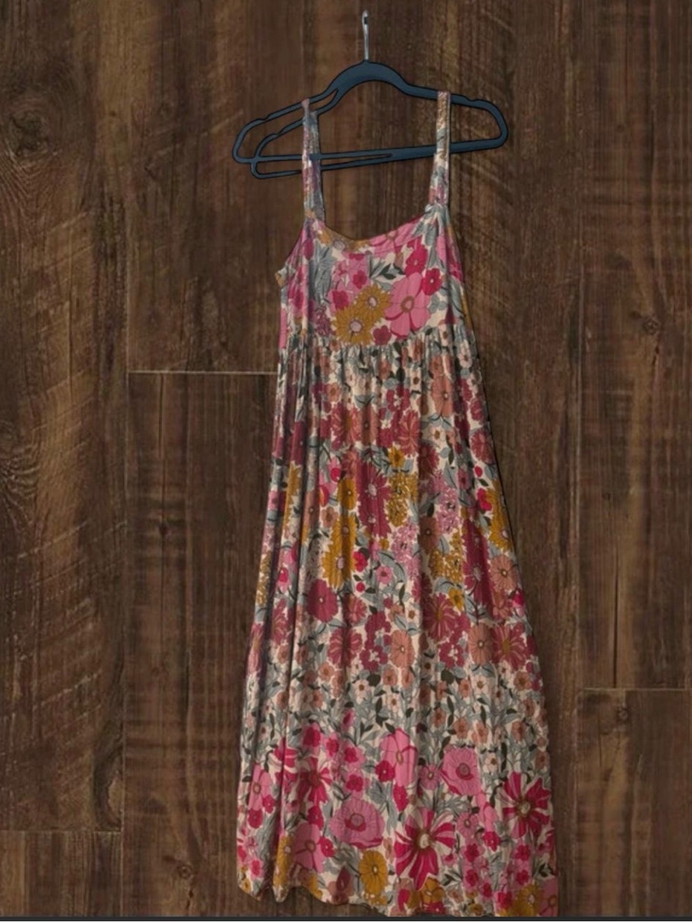 NATURAL LIFE Pink Floral Maxi Dress with Yellow & Green Accents